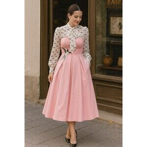 VTG Midinette Womens Strapless Pink Midi XS Dress Barbiecore Coquette Balletcore